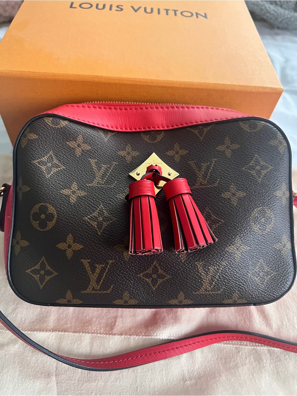 Louis Vuitton Saintonge monogram Coquelicot Crossbody bag in red.